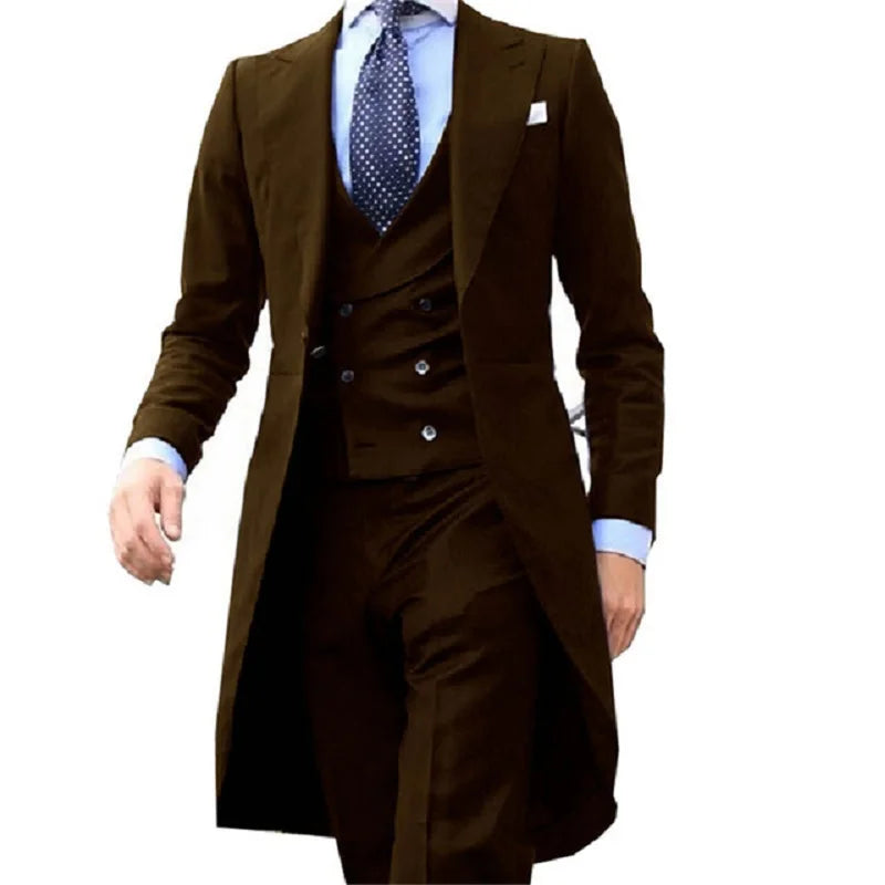 Red Long Tail Coat 3 Piece Gentleman Men Suits Male Fashion Groom Tuxedo for Wedding Prom Jacket Waistcoat with Pants purple