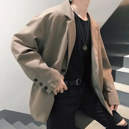 Men's Spring Korean Style Retro Blazer Ins Trendy Hong Kong Style Cool Jacket Viral Vintage Casual Suit Outerwear New