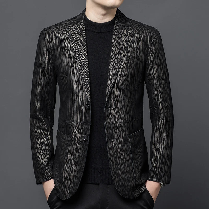 Men's Sheepskin Leather Blazer – Slim Fit Winter Jacket