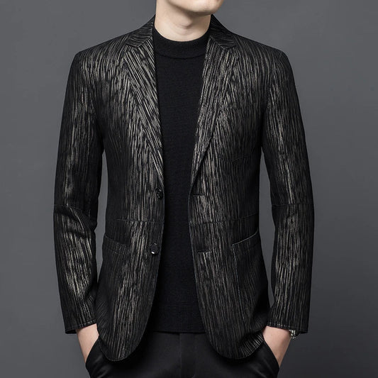 Men's Sheepskin Leather Blazer – Slim Fit Winter Jacket