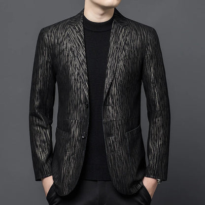 Men's Slim Fit Sheepskin Leather Blazer – Smart Casual Winter Jacket