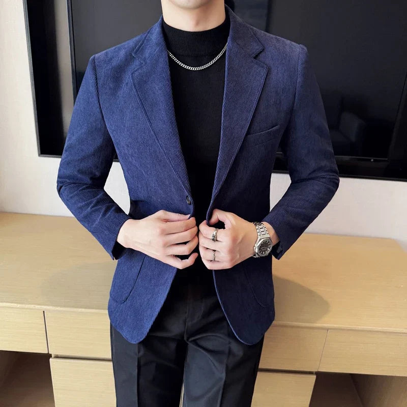 Men's Corduroy Blazer Single Breasted Smart Casual Wedding Jacket