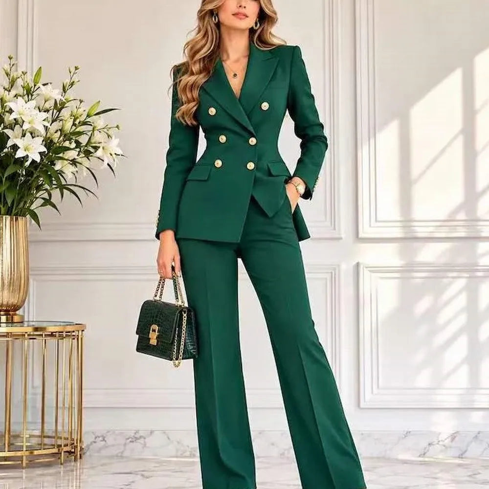 Green New Formal Business Women Suit Wedding Party Prom Ladies Mother Girl Tuxedos Costume 2 Piece Set Jacket Pants