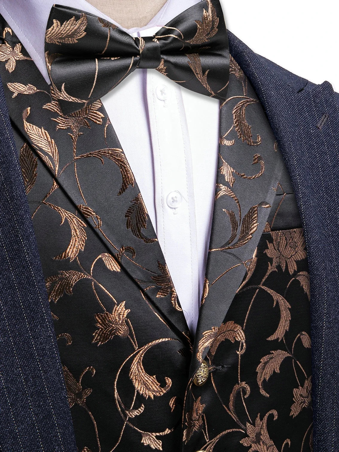 Men's Red Jacquard Floral Vest Notched Lapel Collar – Formal Waistcoat & Bowtie Set