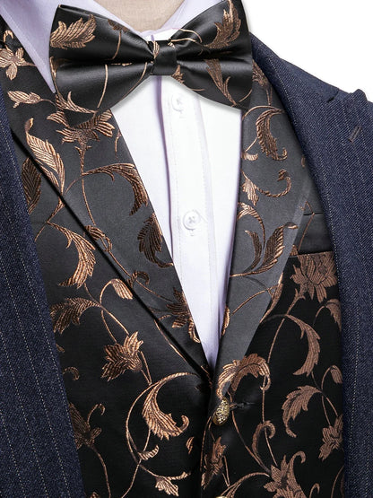 Men's Red Jacquard Floral Vest Notched Lapel Collar – Formal Waistcoat & Bowtie Set