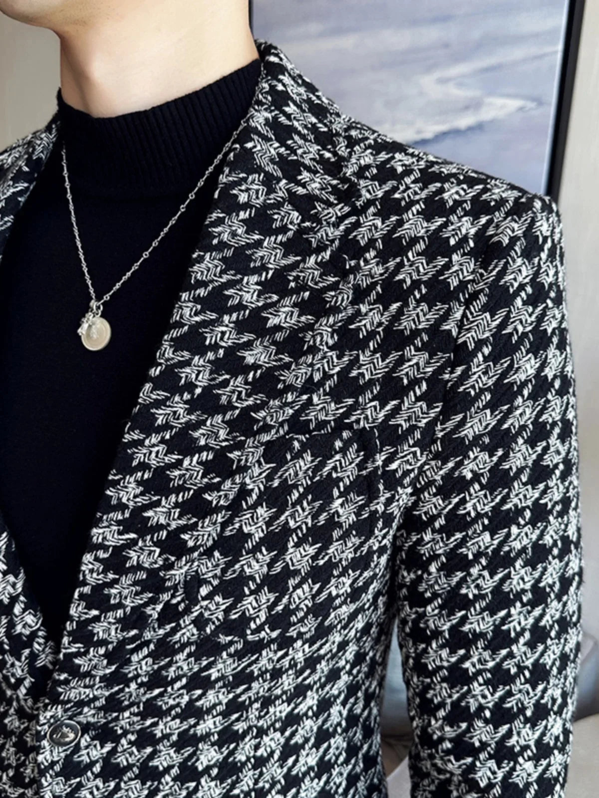2023 Autumn Winter Plaid Men Blazers Thickened Casual Business Suits Jackets Single Buckle Wedding Groom Streetwear Social Coat