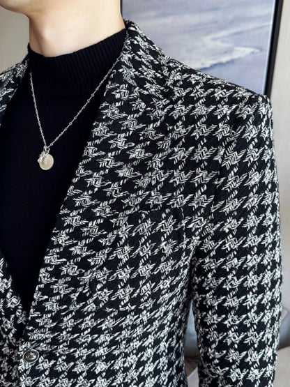 2023 Autumn Winter Plaid Men Blazers Thickened Casual Business Suits Jackets Single Buckle Wedding Groom Streetwear Social Coat