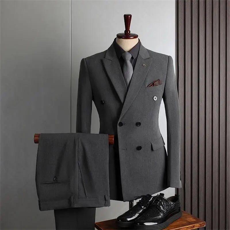 Men's 2-Piece Beaded Crystal Double Breasted Slim Fit Tuxedo Suit – Wedding Groom Dinner Prom