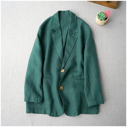 Elegant Long Sleeve Women's Linen Suit Jacket Thin Outerwear New Spring Fashion Ladies' Classic Versatile Pure Cotton Blend