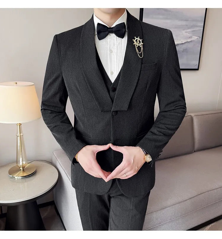 High Quality Casual Business Suit Set Men Slim Fit Social Wedding Groom Formal Set 3 Piece Set (jacket+vest+pant）men Clothing