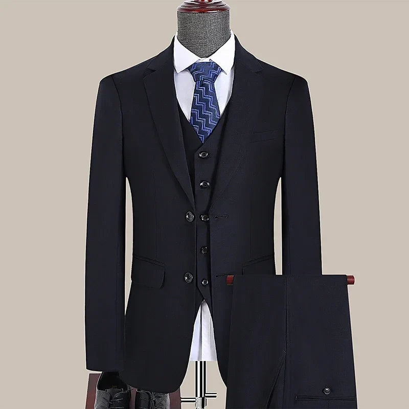 Men's Slim Fit 3-Piece Suit Set – Smart Casual Business Wedding Suit for Men in Blue, Gray & Black