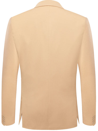 Khaki Solid Slim Fit Men Formal Blazer, Notch Collar Two Button Suit Jacket Wedding Ceremony Daily Banquet Outfit