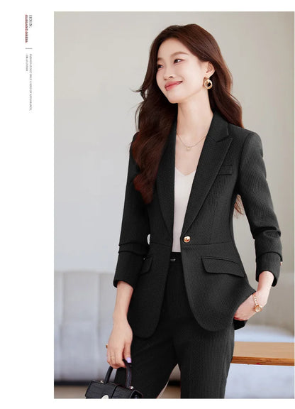 Casual Blazer Suits for Women Office Wear Long Sleeve Single Button Jacket 2 Pieces Set Chic Fashion Pant Suits Elegant Ladies