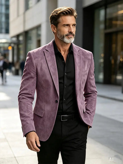 Luxury Men's Suede Blazer Notched Lapel Casual Business Sport Coat Slim Fit Gentleman Formal Wedding Office Suit Jacket Autumn