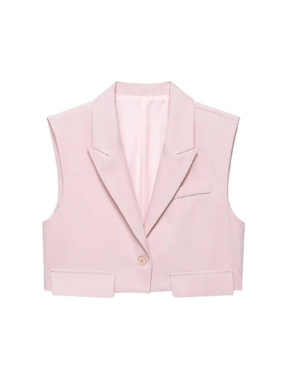 Women's Chic Vest Tops Fashion Cropped Waistcoat Sleeveless Lapel Collar Female Outerwear