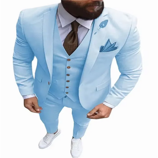 Men's 3 Pieces Suit Formal Business Notch Lapel Slim Fit Tuxedos Best Man Blazer For Wedding(Blazer+Vest+Pants)