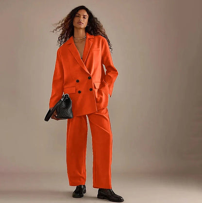 Leisure Brown Double Breasted Women Pants Set High-end Female Two Pieces(Jacket+Trousers)أطقم بناطيل