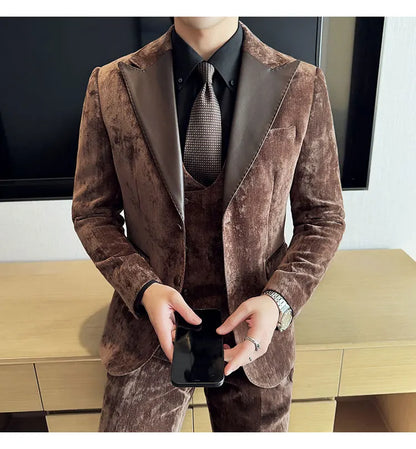 Men's Slim Fit 3-Piece Suit – Smart Casual & Wedding Formal Set
