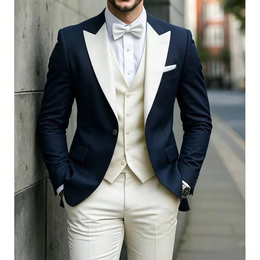 Men's Slim Fit 3 Piece Suit for Wedding Groom Guest Formal Business Party