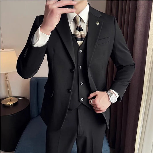 (Jacket+Vest+Pant) Plus Size 7XL 6XL Korean Latest Design Men Casual Suit Groom Wedding Stage Tuxedos Men Business Social Tuxedo