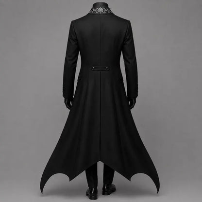 Men Black Gothic Long Tail Coat 3 Pieces Suit Jacket Purple Vest Pants Set Tuxedo Formal Banquet Wedding Cosplay Customized