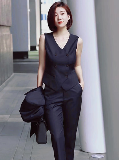 Peak Lapel Two Buttons Women Suits Spring Autumn Fashion Formal Solid Outfits Office Casual Daily Pants Suits Sets Three Piece