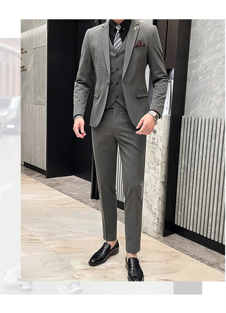 Men's 3-Piece Slim Fit Suit – Smart Casual Blazer, Vest & Pants for Business, Wedding & Formal Occasions