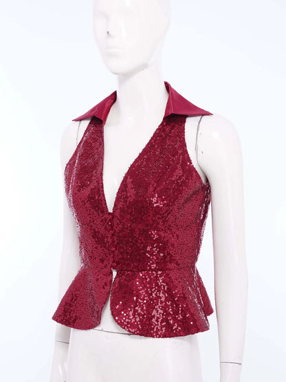 Womens Sequin Vest Lapel Sparkly Cosutme Sleeveless Vests Nightclub Jazz Dance Party Dressy Tops Rave Music Festival Waistcoat
