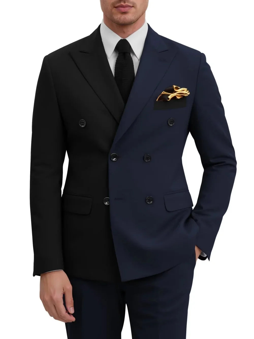 Fashion Contrast Man Suit Set 2 Pieces Jacket Pants Stage Performance Wear Premium Double Breasted Men's Tuxedo For Wedding