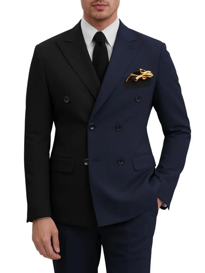 Fashion Contrast Man Suit Set 2 Pieces Jacket Pants Stage Performance Wear Premium Double Breasted Men's Tuxedo For Wedding
