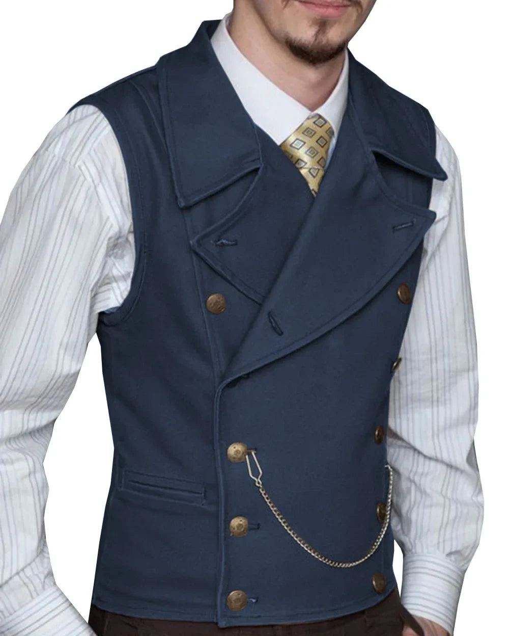 Men's Double Breasted Waistcoat – Solid Color Formal Vest for Weddings & Events