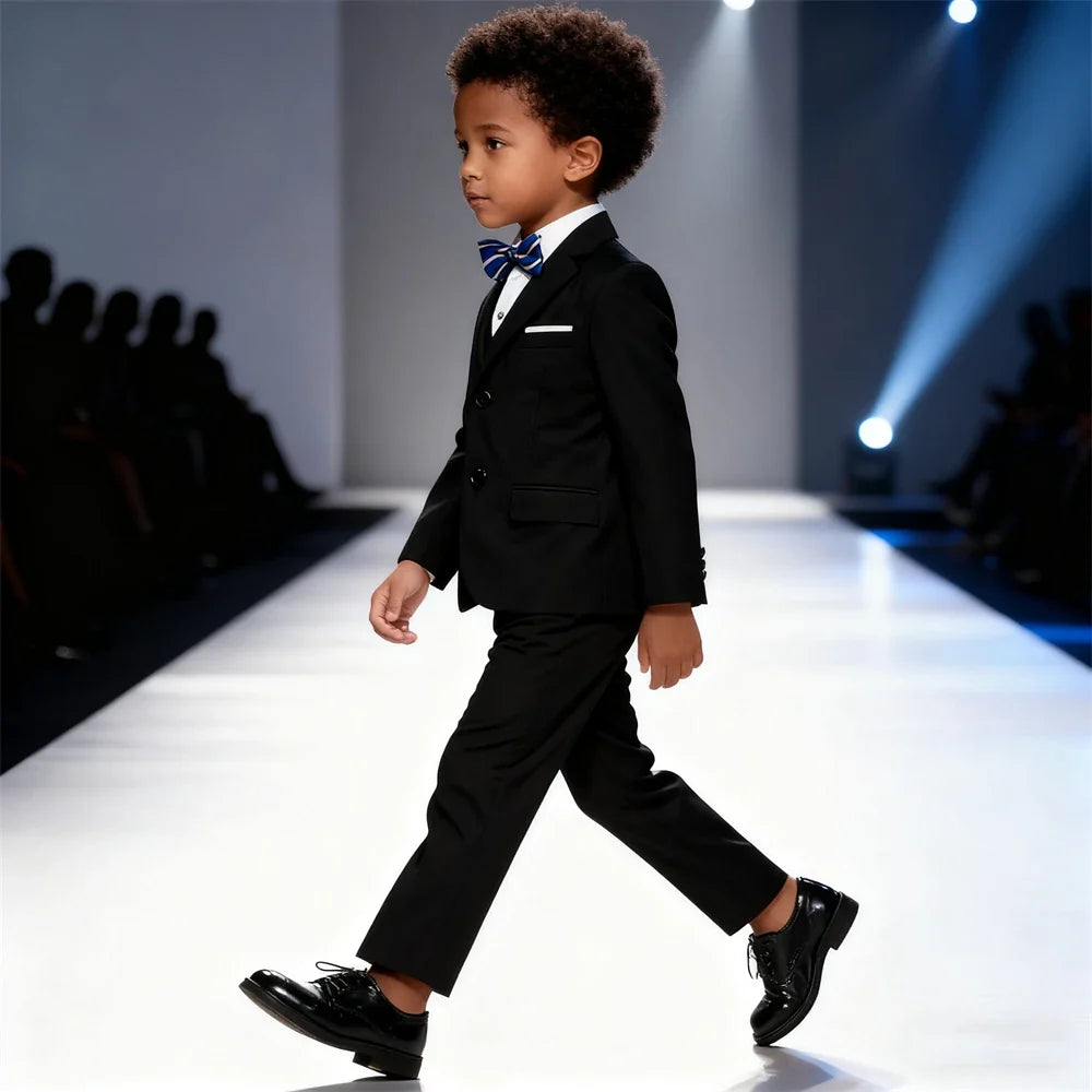 Boys Suit Set 4-Piece Single-Breasted Formal Outfit Black Navy for Weddings Parties Communion