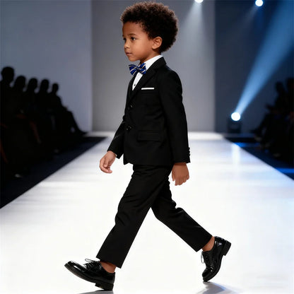 Boys Suit Set 4-Piece Single-Breasted Formal Outfit Black Navy for Weddings Parties Communion