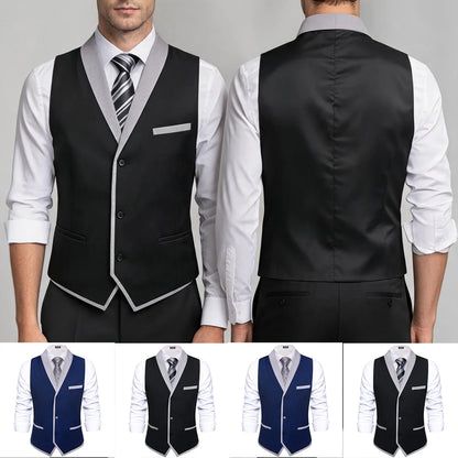 Men's Double Breasted Waistcoat with Necktie Pocket Square and Cufflinks – Black & Blue