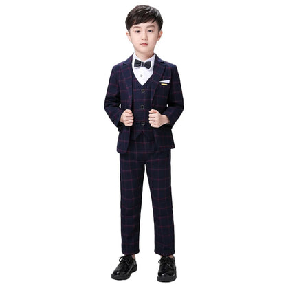 Clearance Stock sale Boys Spring Plaid 3Pieces/Set Jacket Vest Pants Photography Suit Kids Wedding Party Dress Children Costume