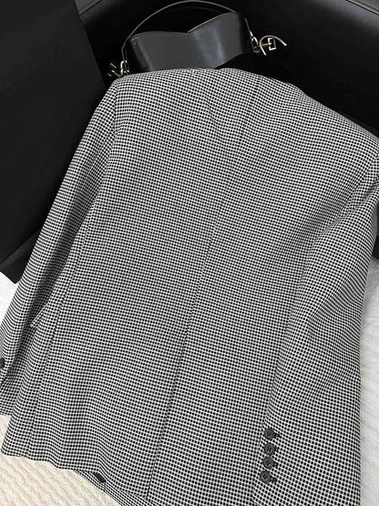 2026 Spring Autumn French Style Plaid Double Breasted Blazer Men Elegant Check Suit Jacket Fashion Outerwear