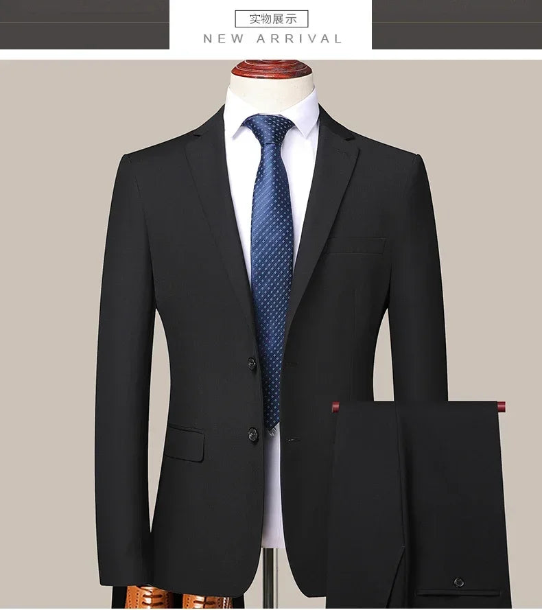 Men's 2 Piece Suit – Smart Casual Slim Fit Blazer and Trousers for Weddings and Formal Occasions – Black – Big & Tall Sizes
