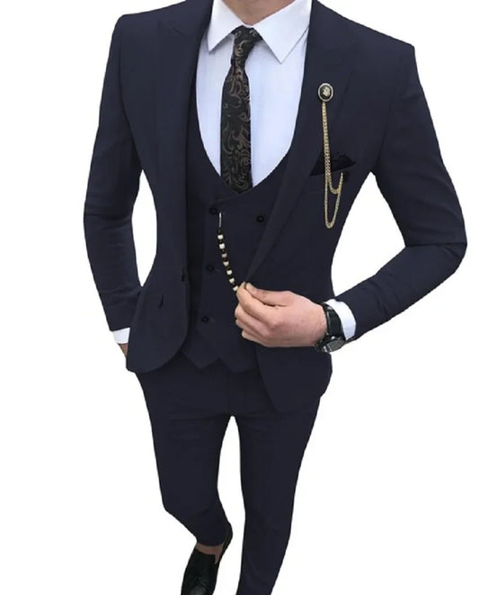 Men wedding Suits Slim Fit 3 Piece Black Peaked Lapel Business For Wedding Suit Men Casual Prom Tuxedos Groom (Blazer+Vest+Pant)