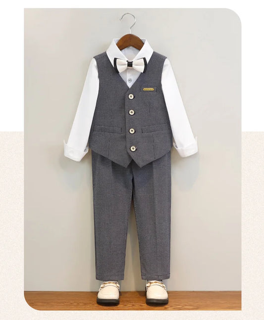 Flower Boys Suit For Wedding Spring Autumn Toddler Birthday Formal Dress Kids Piano Host Performance Outfits Boys Blazers Set