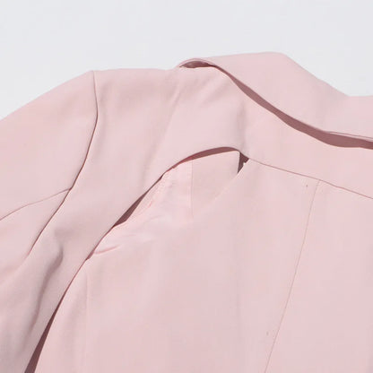 Spring Autumn New Women Blazer Back Hollow Out Waist Cinching Slim Fit Solid Color French Elegant Fashion Tide Coat HK17101