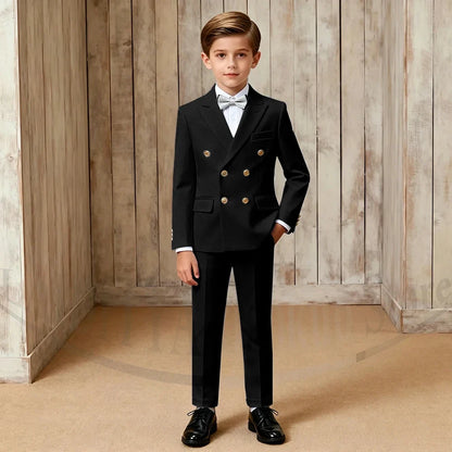Chic Boys Suit Fashion Double Breasted Peak Lapel Wear Formal Wedding Party Prom Kids Elegant Gentleman Outfit 2 Piece Set