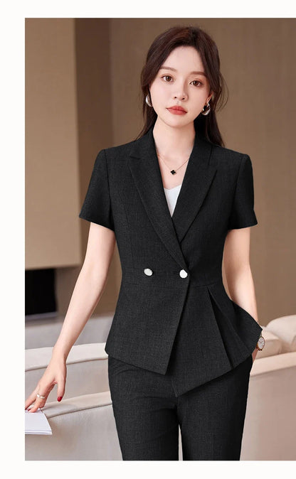 Women's Short-Sleeved Suit Elegant Fashionable Pants Spring Summer Collection 2026 New