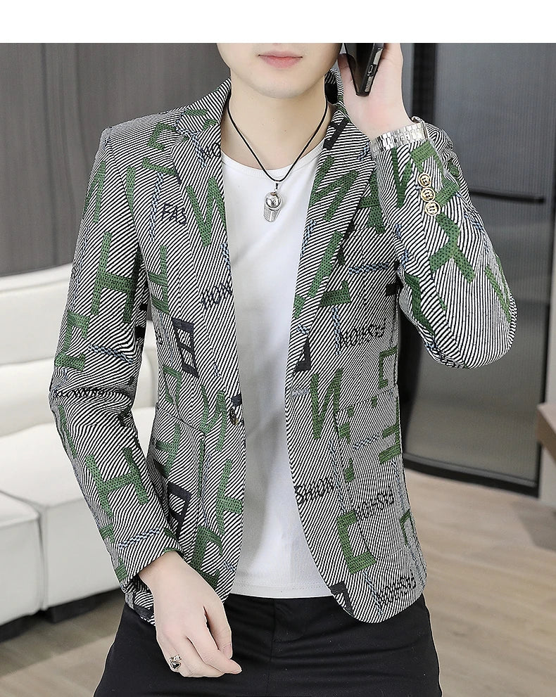 2025 Autumn Suit Jacket Men's Korean Version Casual Slim Fit Handsome Suit Jacket Letter Printing Social Costume Homme 4xl