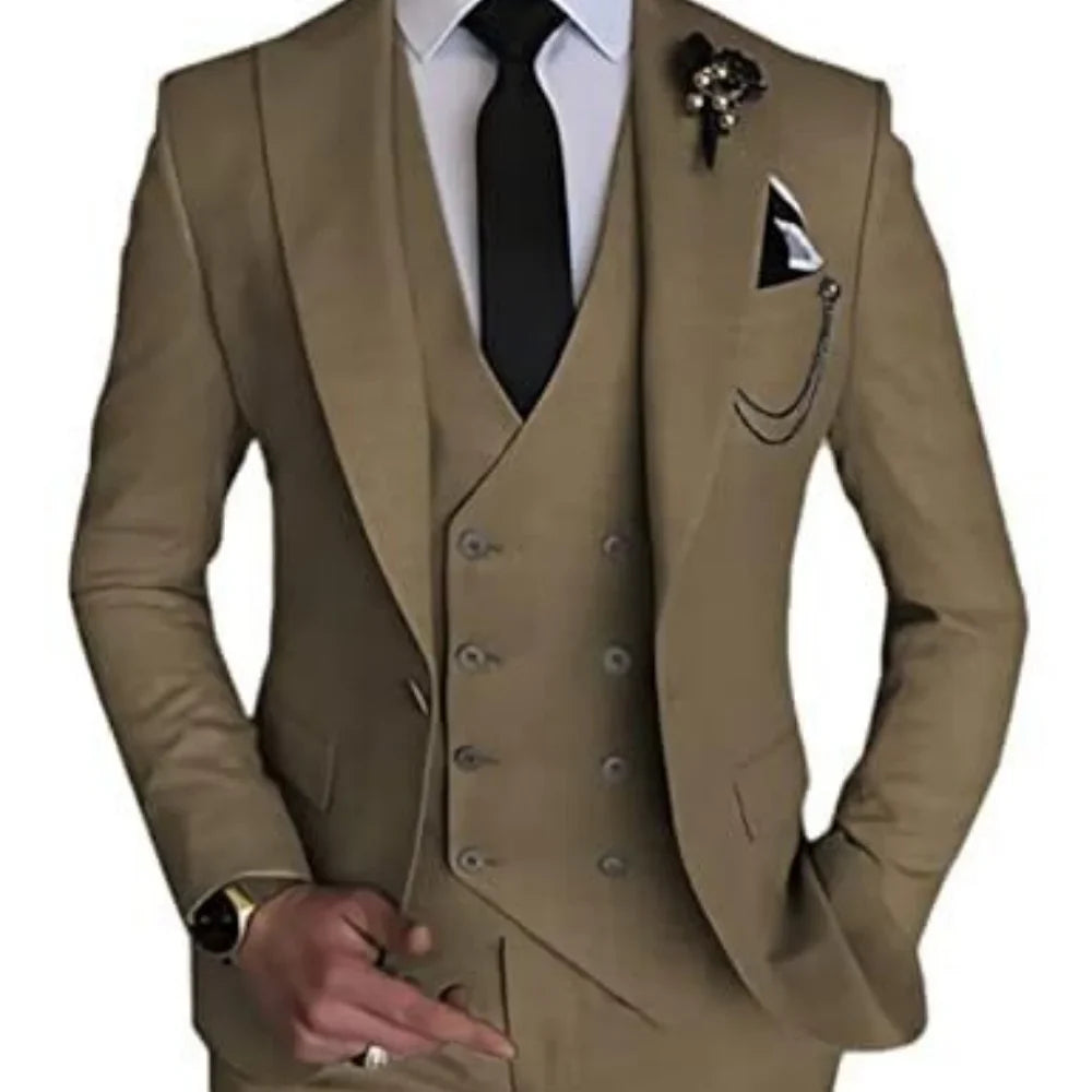 3 Piece Men's Wedding Dress Suits Slim Fit Peak Lapel Blazer+Vest+Pants Groom Tuxedos for Party Formal Suit Elegant Men Clothes