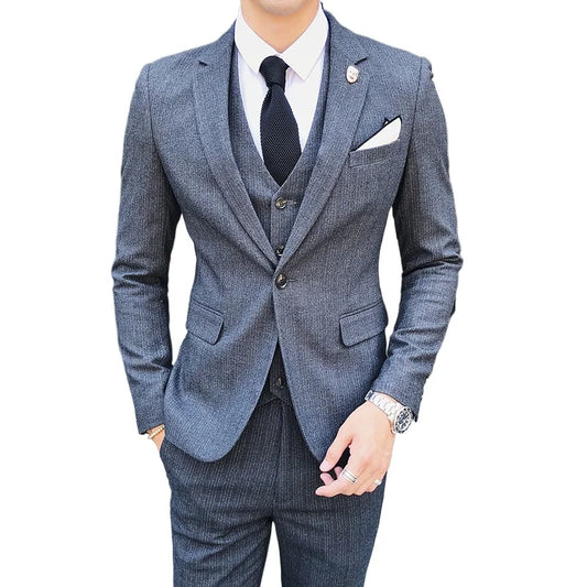 Men's Slim Fit 3-Piece Suit – Blazer, Vest & Pants | Stripe Formal Business & Wedding Suit