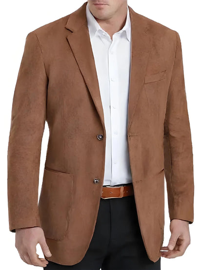 Caramel Brown Faux Suede Men Blazer, 2 Button Notched Collar Casual Business Coat, Single Breasted Suit for Party Office