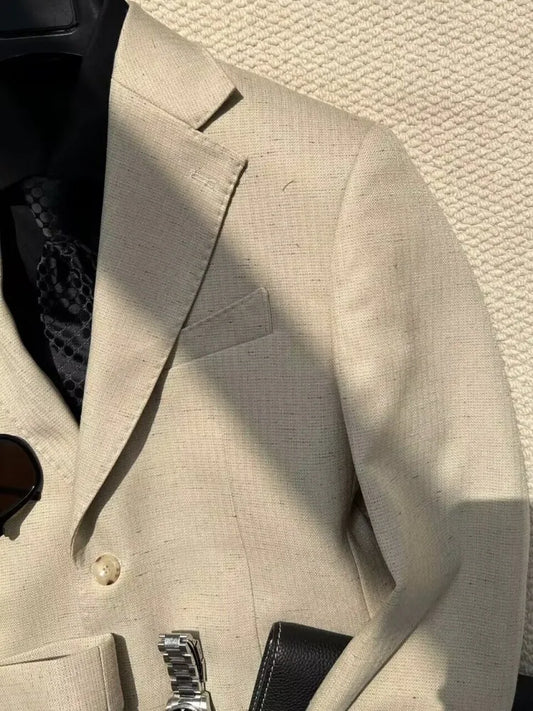 Italian Style Single-Breasted Men Suits Solid Color Business Blazer Pockets Pants Two Piece Set Loose Male Long Sleeves Outfits