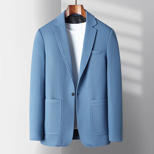 Men's Waffle Fabric Blazer Single Breasted Casual Suit Jacket Khaki Blue Black Spring Autumn
