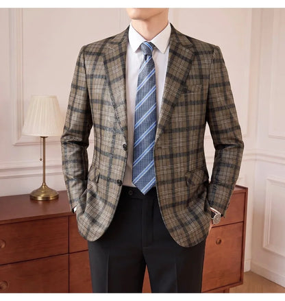 High Quality Autumn Retro Casual Suit Jacket for Men Faux Leather Business Social Wedding Blazers Office Groom's Formal Coats