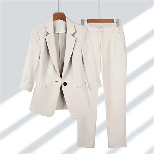 2026 Casual Women's Suit Set Autumn Sexy Turn down Collar Button Blazer & Straight-leg Pants Set Winter Solid Chic Outfit